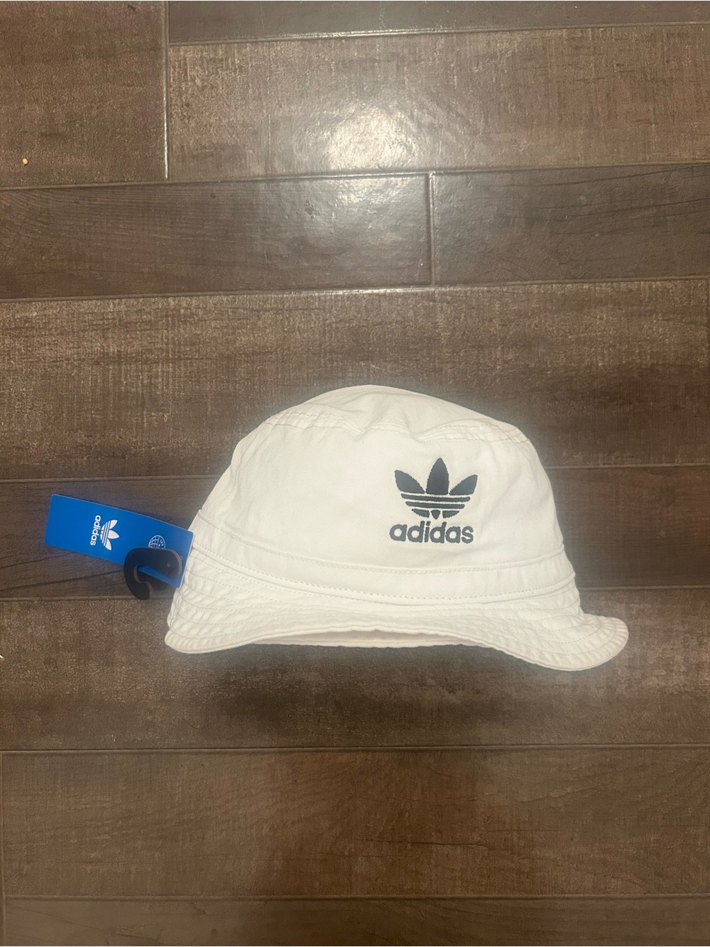 Adidas White Bucket Hat with Black Trefoil Logo